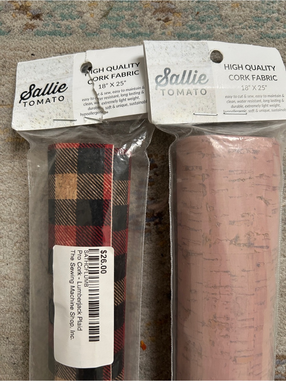 Cork Fabric Roll - Pink and Red Plaid
